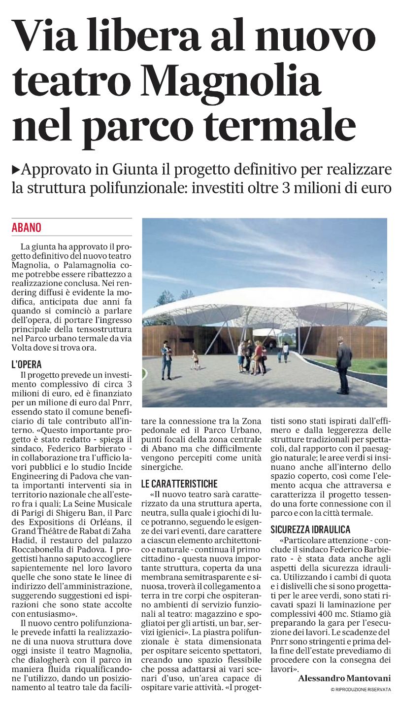 New acquisition: the Magnolia Theatre in Abano Terme, Italy