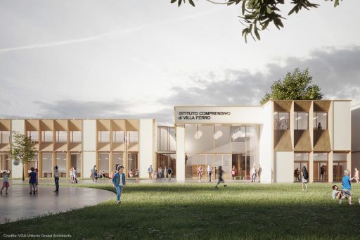 Scuola Villa Ferro Fidenza vista frontale rendering